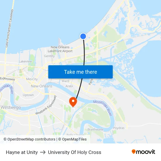 Hayne at Unity to University Of Holy Cross map