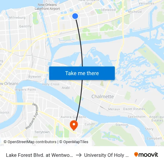 Lake Forest Blvd. at Wentworth Dr. to University Of Holy Cross map