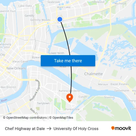 Chef Highway at Dale to University Of Holy Cross map