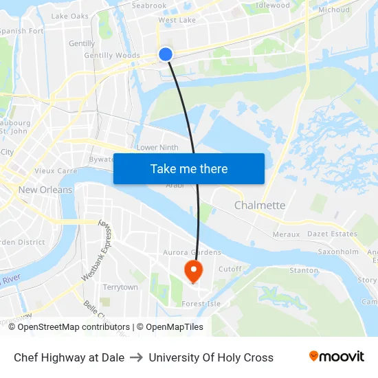 Chef Highway at Dale to University Of Holy Cross map