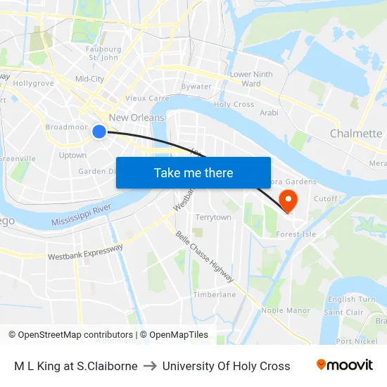 M L King at S.Claiborne to University Of Holy Cross map