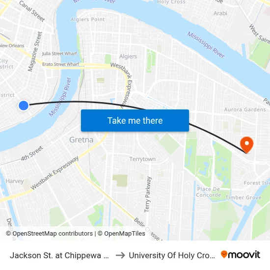 Jackson St. at Chippewa St. to University Of Holy Cross map