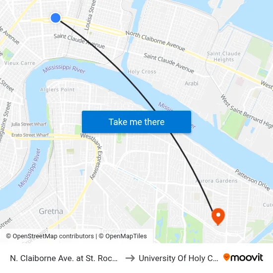 N. Claiborne Ave. at St. Roch Ave. to University Of Holy Cross map