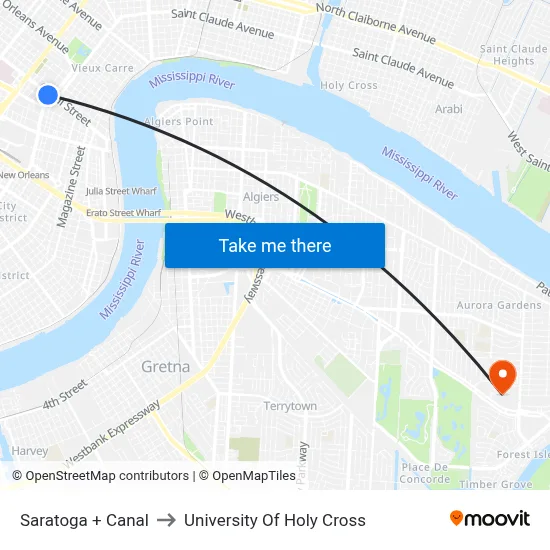 Saratoga + Canal to University Of Holy Cross map