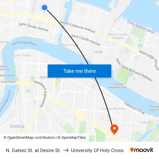 N. Galvez St. at Desire St. to University Of Holy Cross map