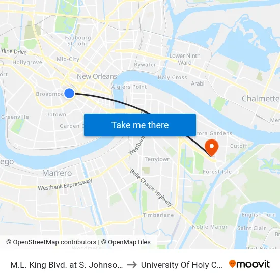 M.L. King Blvd. at S. Johnson St. to University Of Holy Cross map