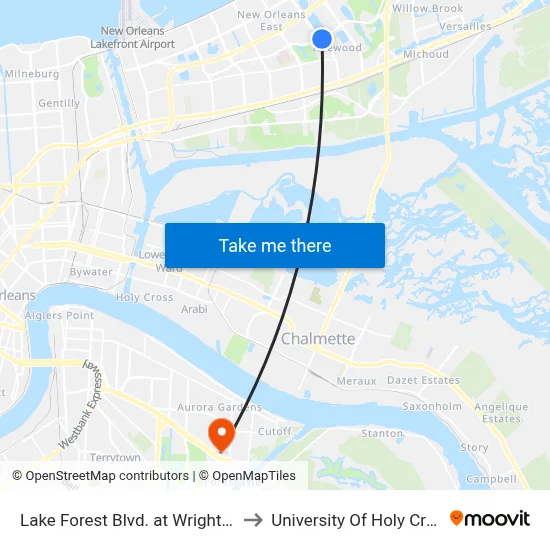 Lake Forest Blvd. at Wright Rd. to University Of Holy Cross map