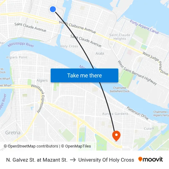 N. Galvez St. at Mazant St. to University Of Holy Cross map