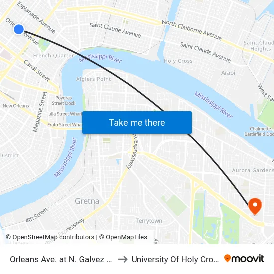 Orleans Ave. at N. Galvez St. to University Of Holy Cross map