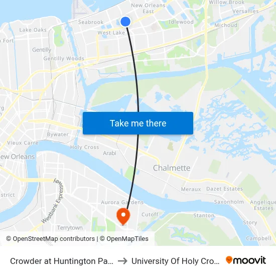 Crowder at Huntington Park to University Of Holy Cross map