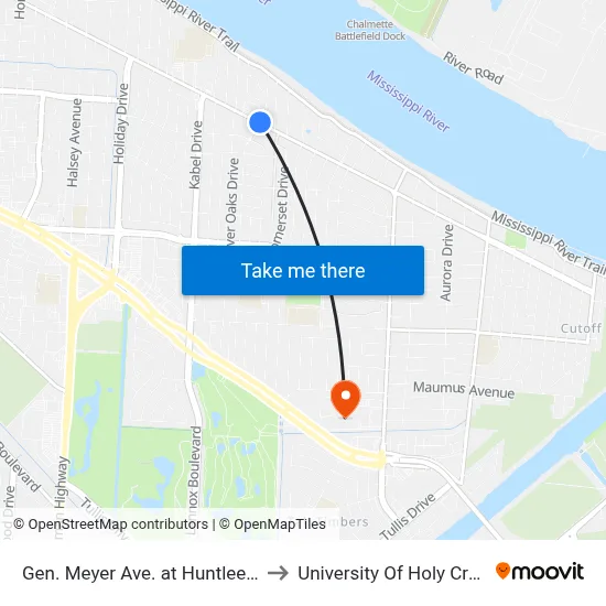 Gen. Meyer Ave. at Huntlee Dr. to University Of Holy Cross map