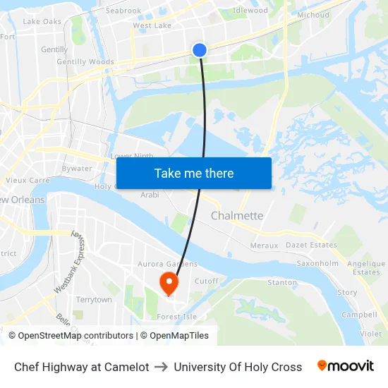 Chef Highway at Camelot to University Of Holy Cross map