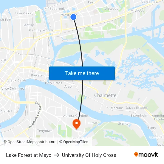 Lake Forest at Mayo to University Of Holy Cross map