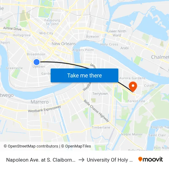Napoleon Ave. at S. Claiborne Ave. to University Of Holy Cross map