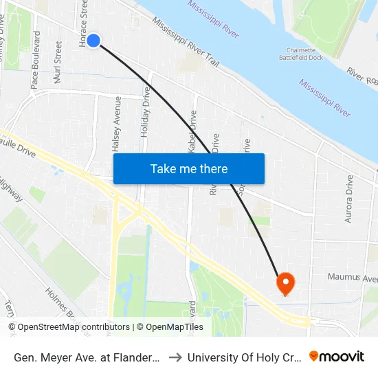 Gen. Meyer Ave. at Flanders St. to University Of Holy Cross map