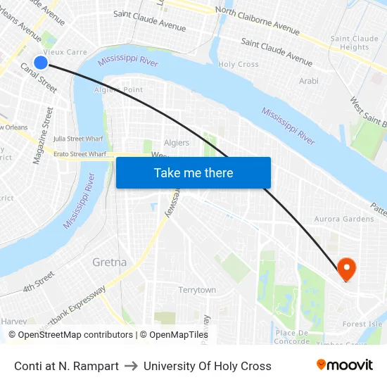Conti at N. Rampart to University Of Holy Cross map