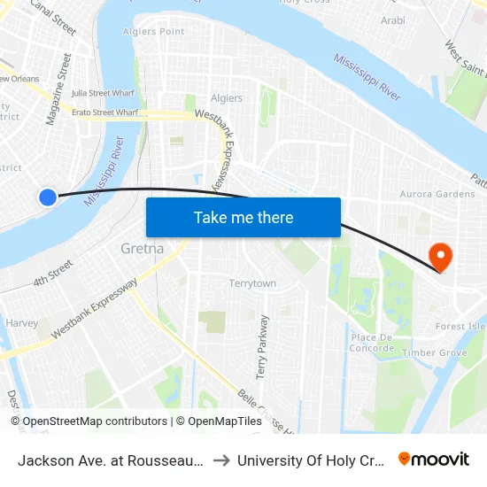 Jackson Ave. at Rousseau St. to University Of Holy Cross map