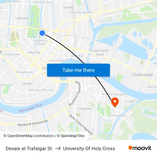 Desaix at Trafalgar St. to University Of Holy Cross map