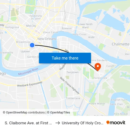 S. Claiborne Ave. at First St. to University Of Holy Cross map
