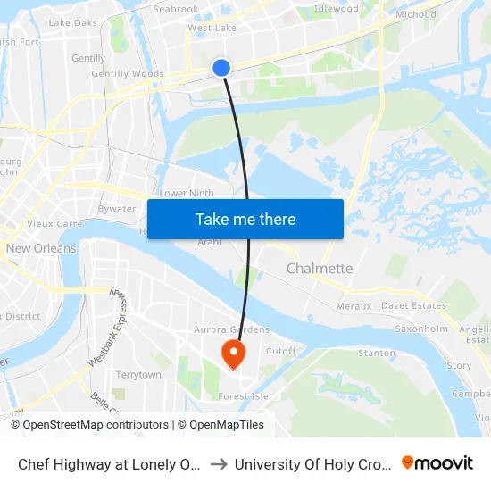 Chef Highway at Lonely Oak to University Of Holy Cross map