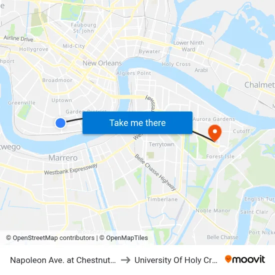 Napoleon Ave. at Chestnut St. to University Of Holy Cross map