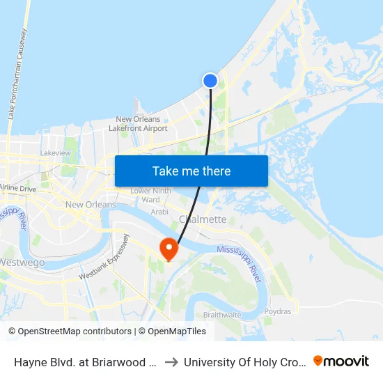 Hayne Blvd. at Briarwood Dr. to University Of Holy Cross map