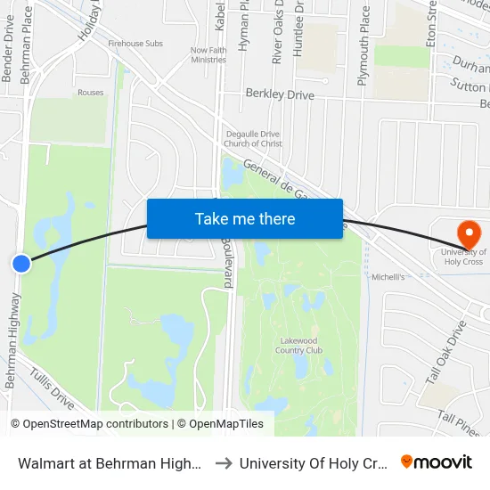 Walmart at Behrman Highway to University Of Holy Cross map