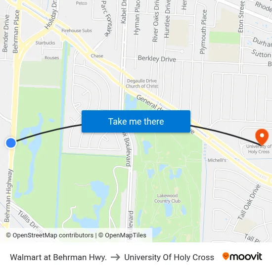 Walmart at Behrman Hwy. to University Of Holy Cross map