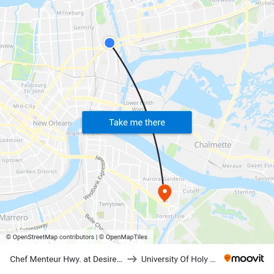 Chef Menteur Hwy. at Desire Pkwy. to University Of Holy Cross map