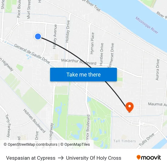 Vespasian at Cypress to University Of Holy Cross map