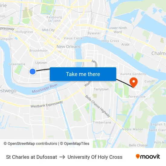 St Charles at Dufossat to University Of Holy Cross map