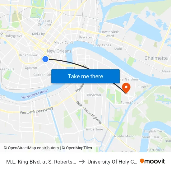 M.L. King Blvd. at S. Robertson St. to University Of Holy Cross map