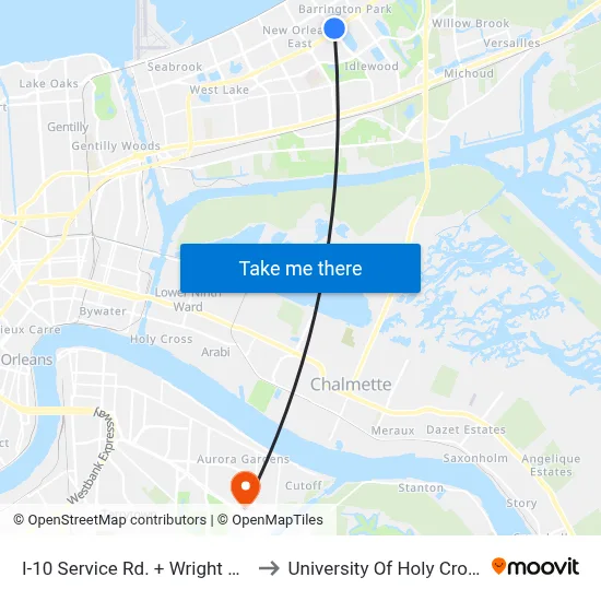 I-10 Service Rd. + Wright Rd. to University Of Holy Cross map