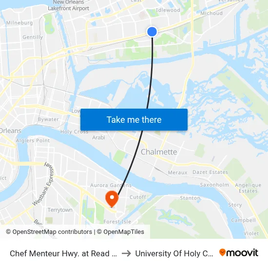 Chef Menteur Hwy. at Read Blvd. to University Of Holy Cross map