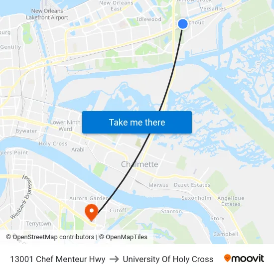 13001 Chef Menteur Hwy to University Of Holy Cross map