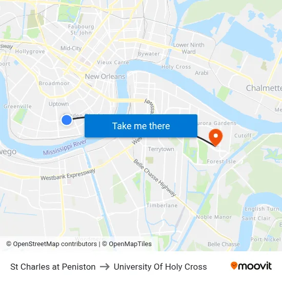 St Charles at Peniston to University Of Holy Cross map