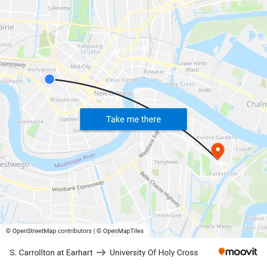 S. Carrollton at Earhart to University Of Holy Cross map