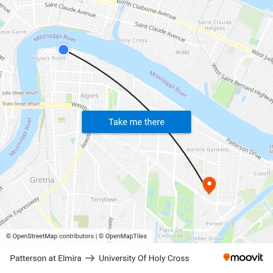 Patterson at Elmira to University Of Holy Cross map
