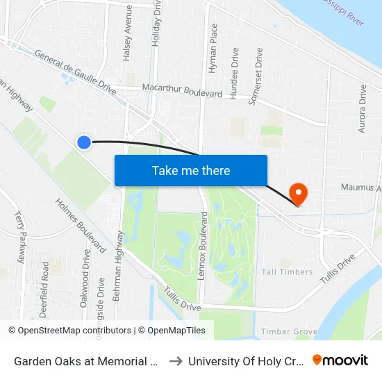 Garden Oaks at Memorial Park to University Of Holy Cross map