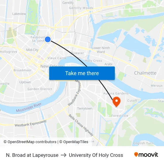 N. Broad at Lapeyrouse to University Of Holy Cross map