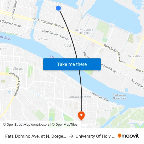 Fats Domino Ave. at N. Dorgenois St. to University Of Holy Cross map