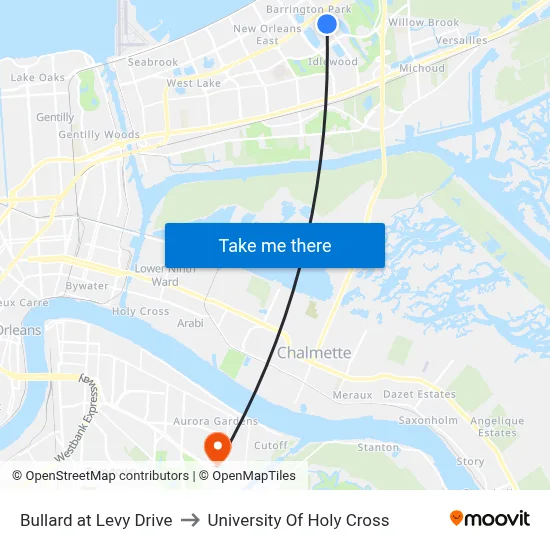 Bullard at Levy Drive to University Of Holy Cross map