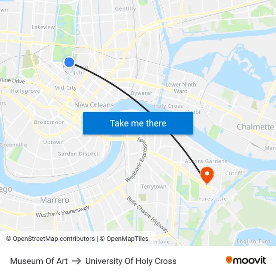 Museum Of Art to University Of Holy Cross map