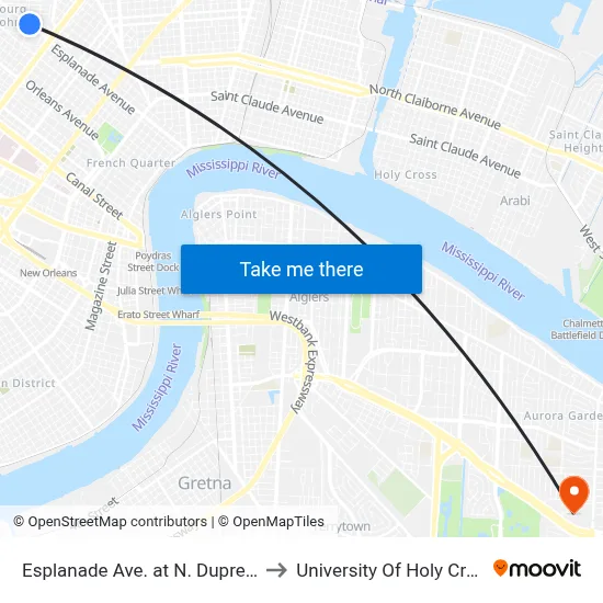Esplanade Ave. at N. Dupre St. to University Of Holy Cross map