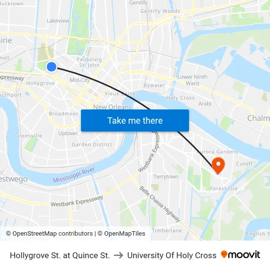 Hollygrove St. at Quince St. to University Of Holy Cross map