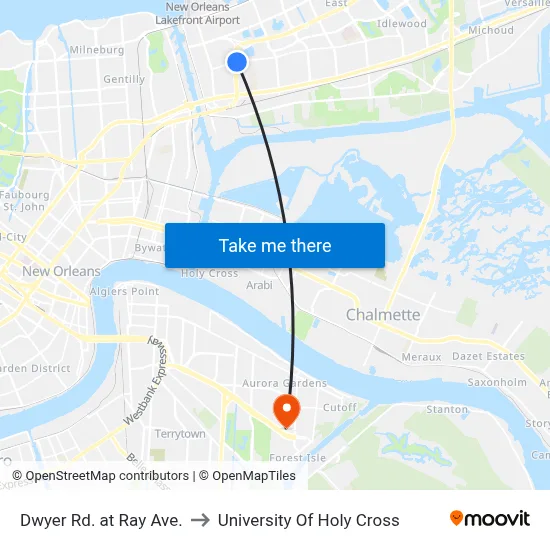 Dwyer Rd. at Ray Ave. to University Of Holy Cross map