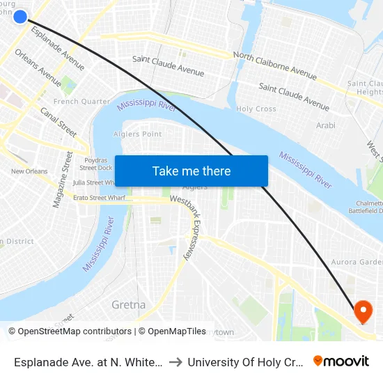 Esplanade Ave. at N. White St. to University Of Holy Cross map