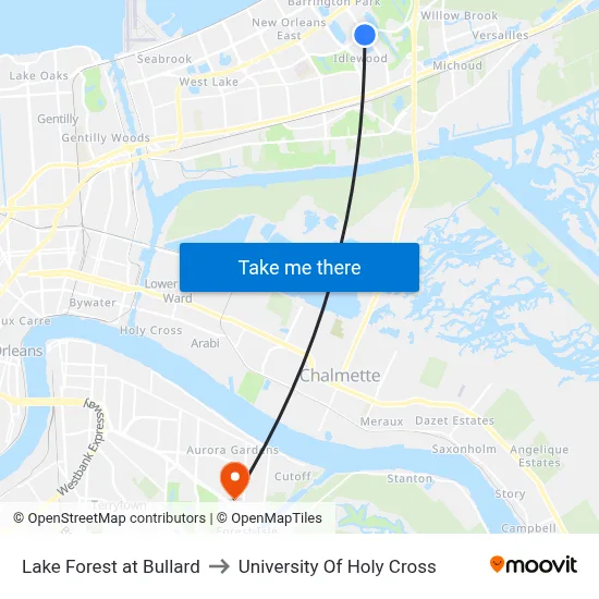 Lake Forest at Bullard to University Of Holy Cross map