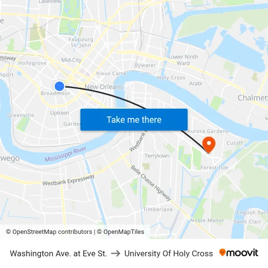 Washington Ave. at Eve St. to University Of Holy Cross map