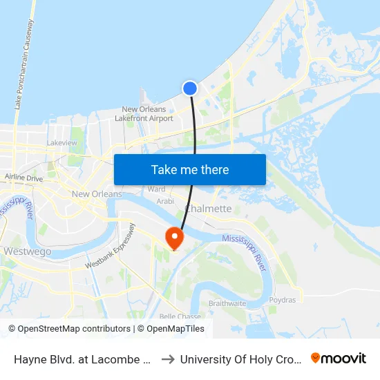 Hayne Blvd. at Lacombe St. to University Of Holy Cross map